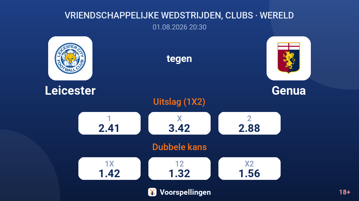 Leicester tegen Genua — quoteringen