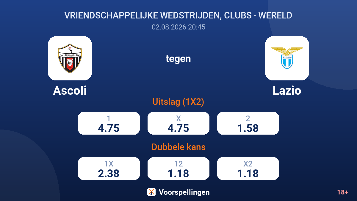Ascoli tegen Lazio — quoteringen