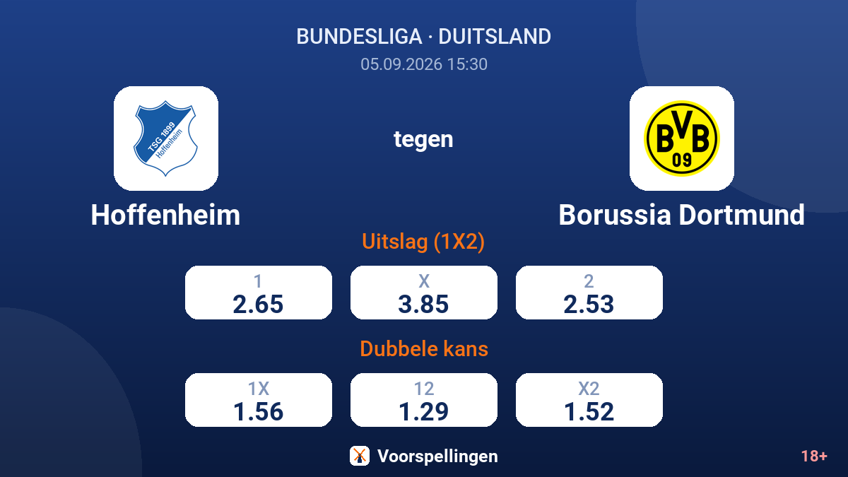Hoffenheim - Borussia Dortmund — quoteringen