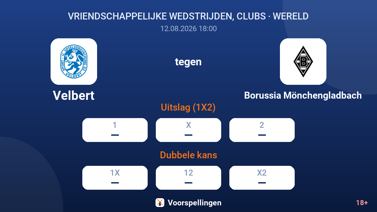 Velbert - Borussia Mönchengladbach — quoteringen