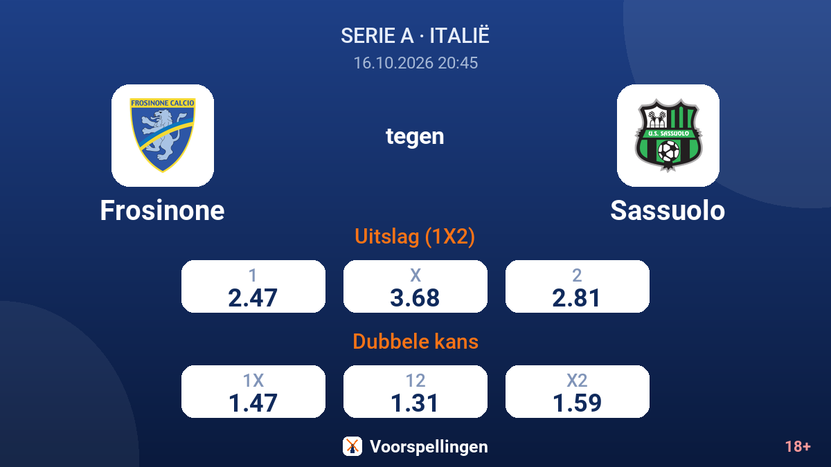 Frosinone - Sassuolo — quoteringen