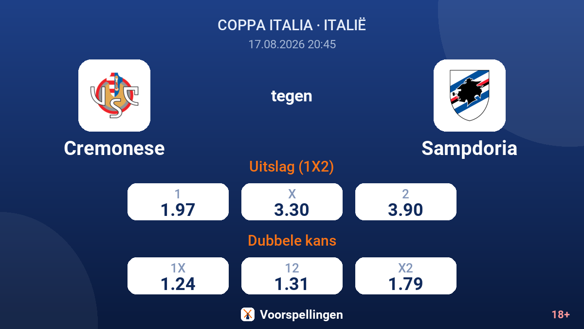 Cremonese - Sampdoria — quoteringen