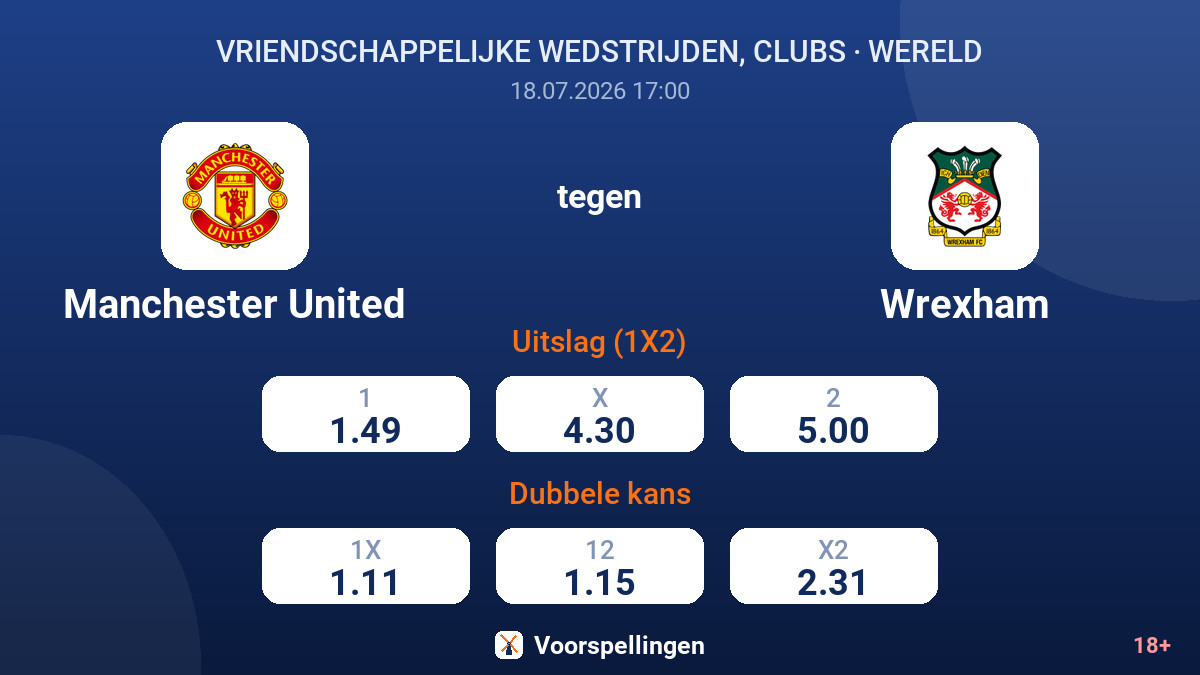 Manchester United tegen Wrexham — quoteringen