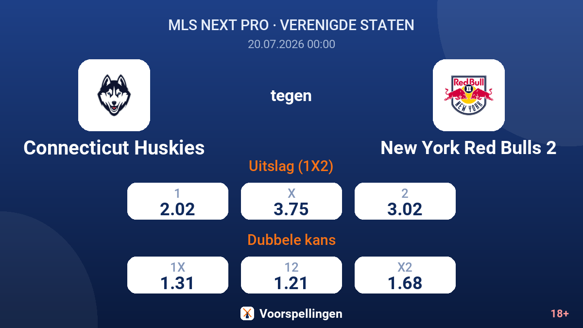 Connecticut Huskies tegen New York Red Bulls 2 — quoteringen