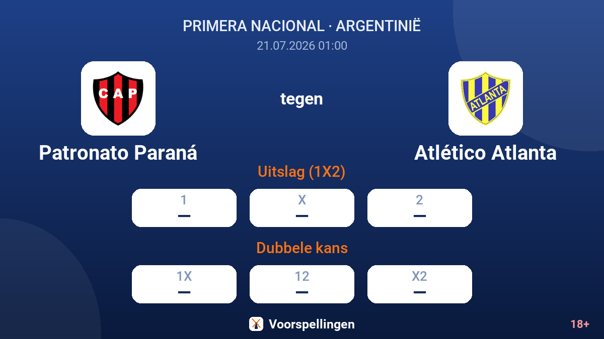 Patronato Paraná tegen Atlético Atlanta — quoteringen