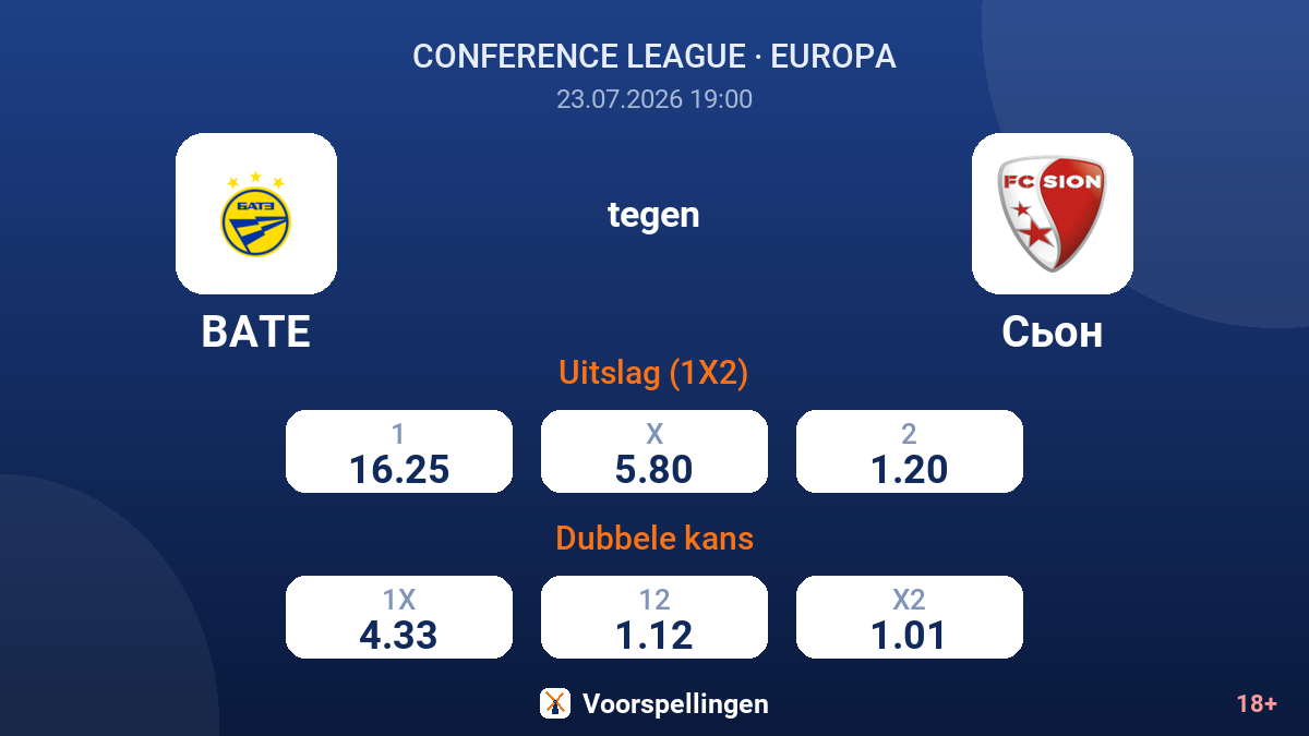 BATE tegen Sion — quoteringen