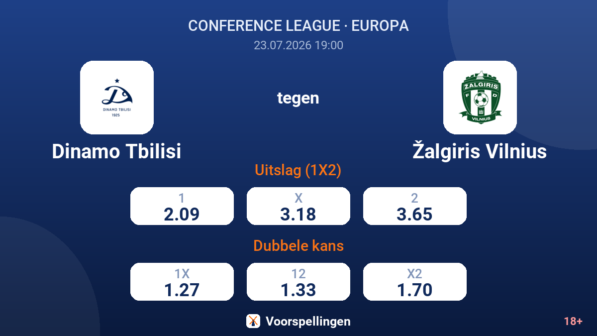 Dinamo Tbilisi tegen Žalgiris Vilnius — quoteringen