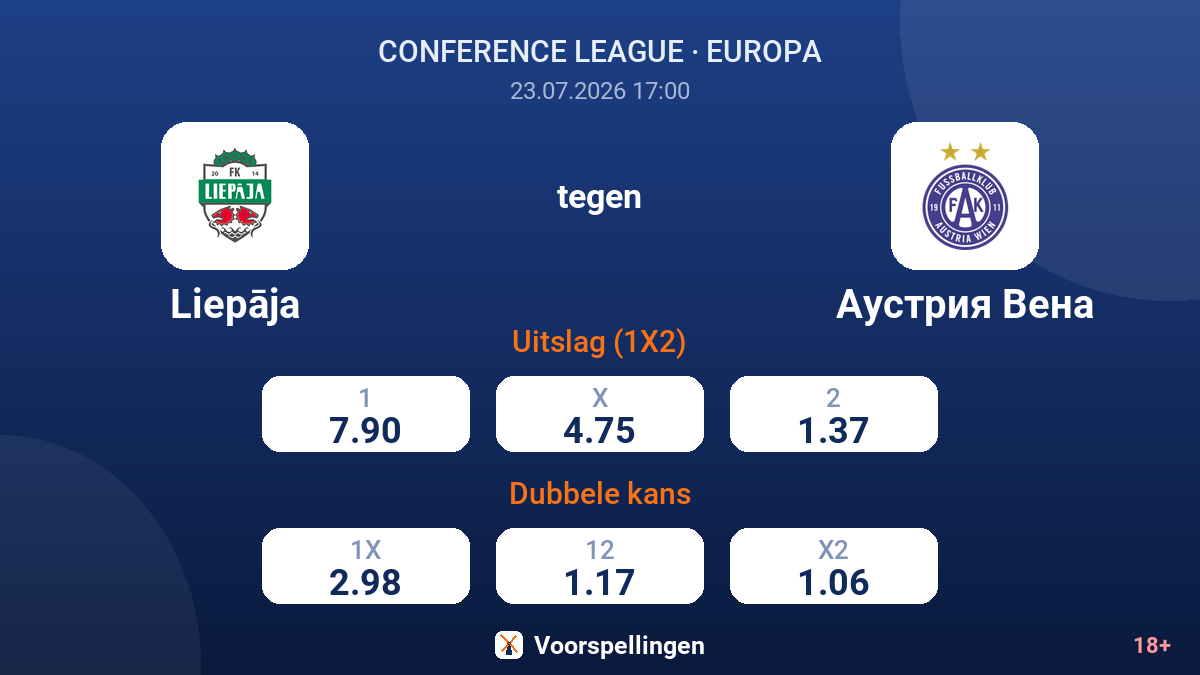 Liepāja tegen Austria Wien — quoteringen