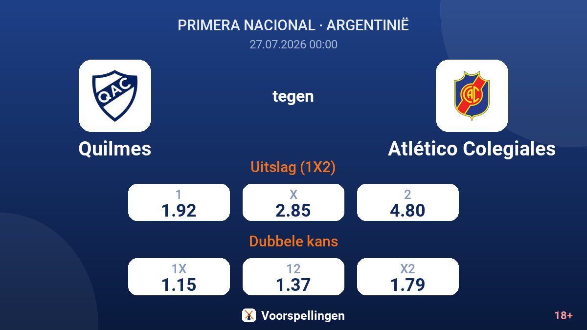 Quilmes tegen Atlético Colegiales — quoteringen