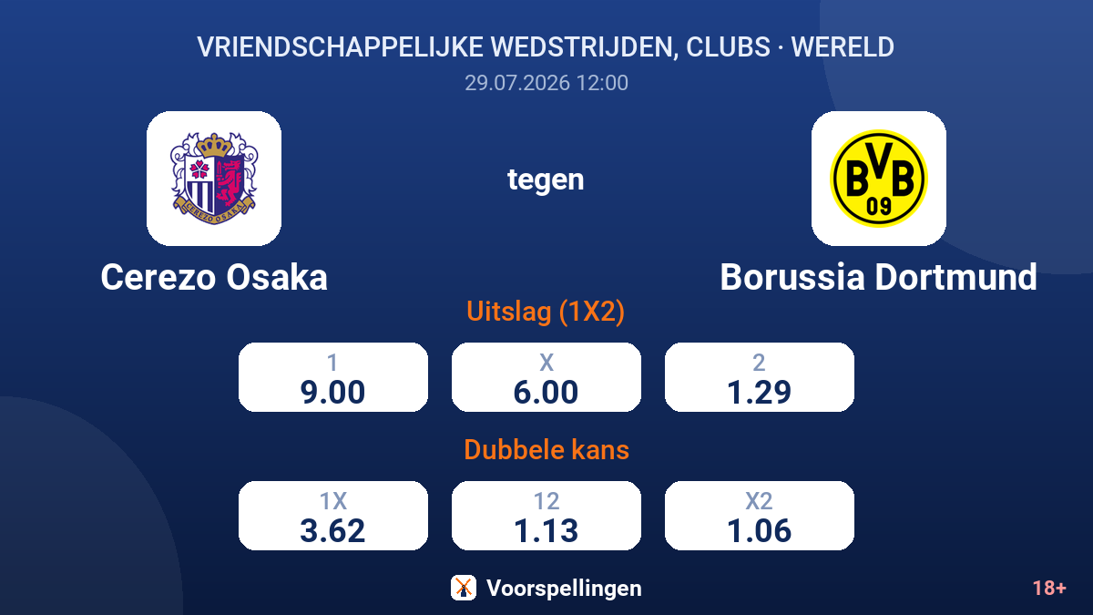 Cerezo Osaka tegen Borussia Dortmund — quoteringen