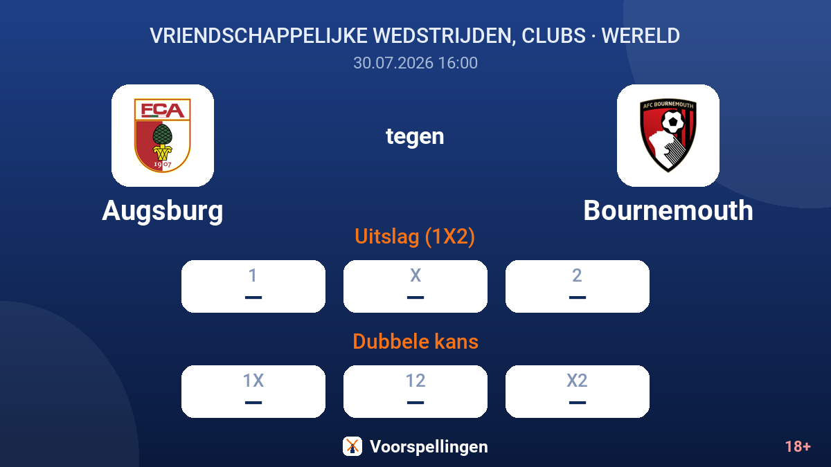 Augsburg tegen Bournemouth — quoteringen