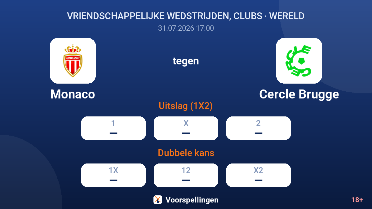 Monaco tegen Cercle Brugge — quoteringen