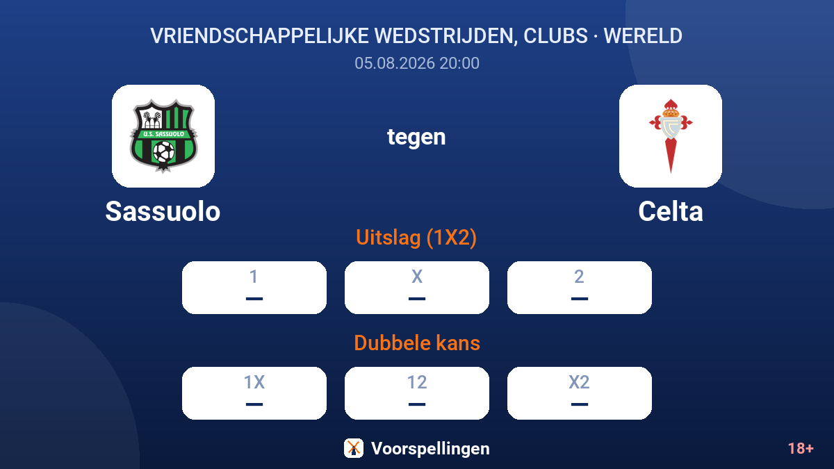 Sassuolo tegen Celta — quoteringen