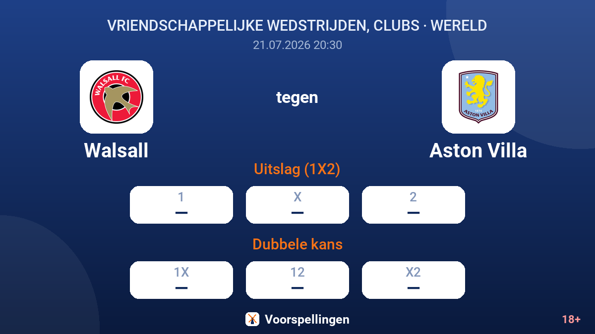 Walsall tegen Aston Villa — quoteringen